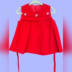 VINTAGE RETRO BABY GIRLS RED VELVET DRESS SIZE 9/12 MONTHS